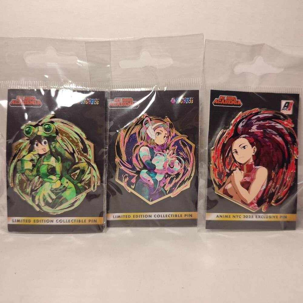 My Hero Academia Tsuyu Asui Ochaco & Momo Limited Edition Enamel Pins Set Of 3